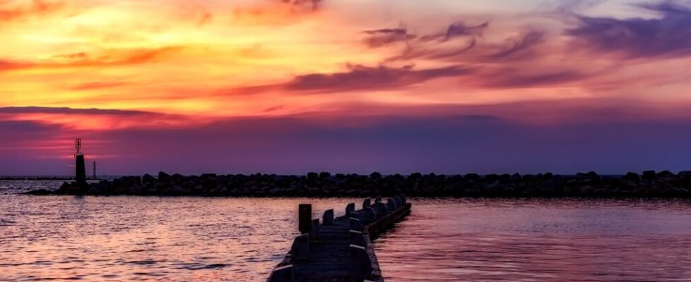 The Pier at Dusk in Patras on the Peloponnese in Greece