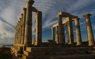 Temple of Poseidon at Cape Sounion in Attica Greece
