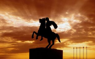 Statue of Alexander the Great on the Thessaloniki Waterfront at Sunset