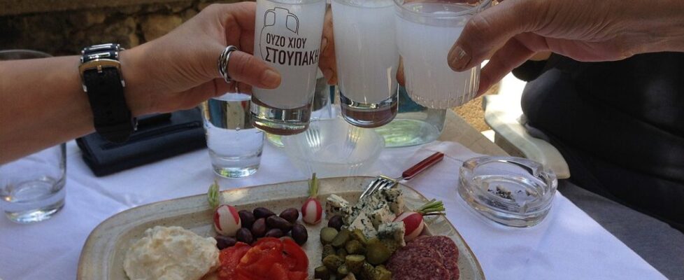 Toasting with Ouzo on Chios