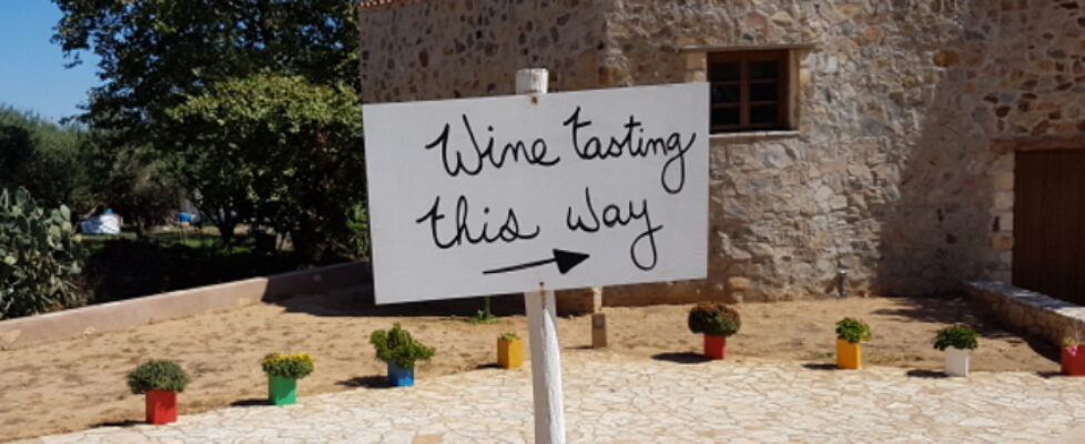 Wine Tasting Sign at the Manousakis Winery on Crete