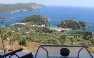 View from the Golden Fox Restaurant overlooking Paleokastritsa in North-West Corfu