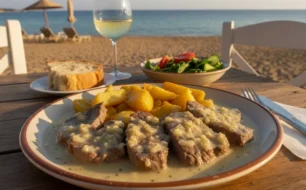 A plate of Sofrito (veal stew) from Corfu