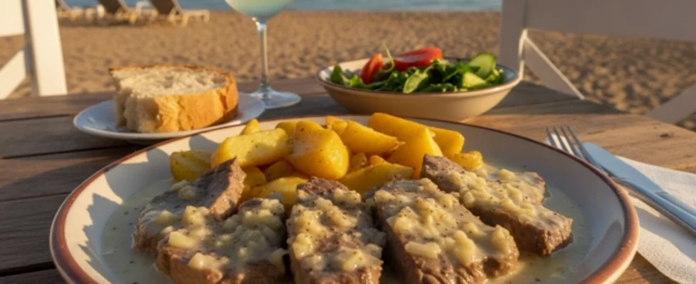 A plate of Sofrito (veal stew) from Corfu